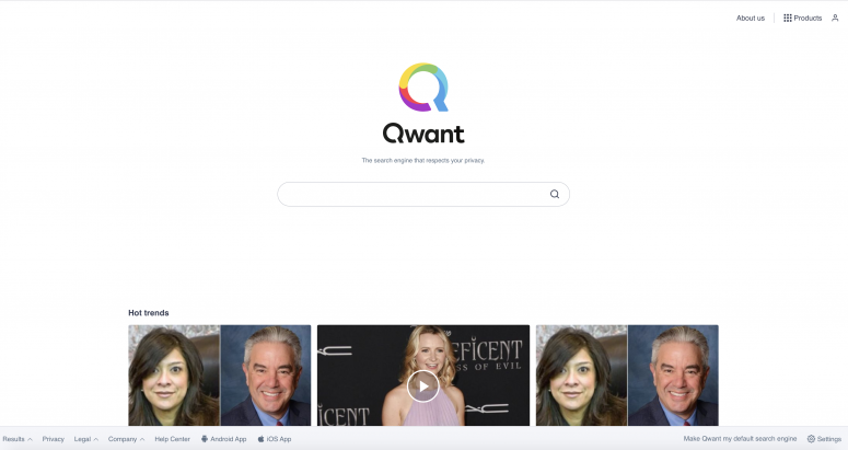tampilan mesin pencari Qwant