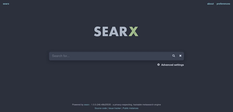 tampilan mesin pencari searx
